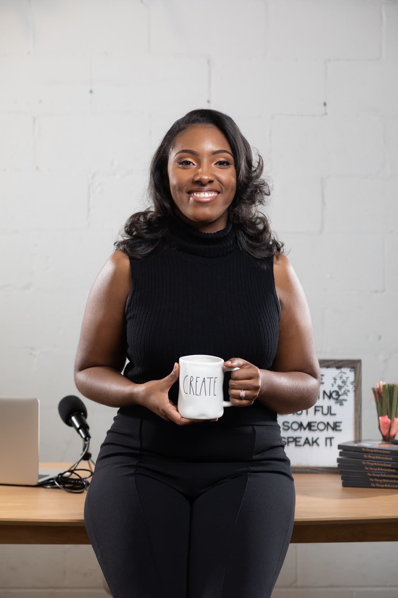 Creative brand portrait with a CREATE mug